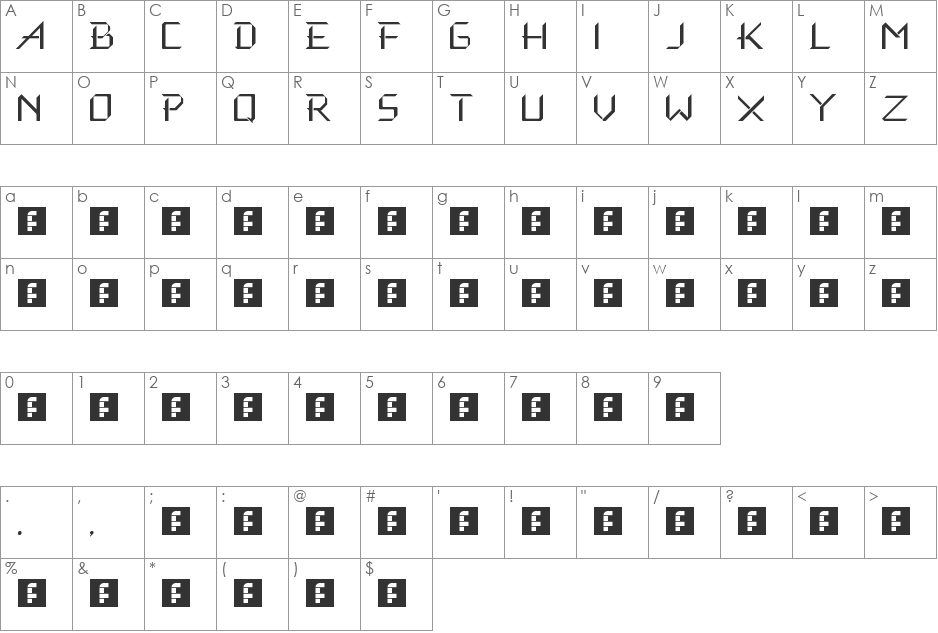 GTNBRG X font character map preview