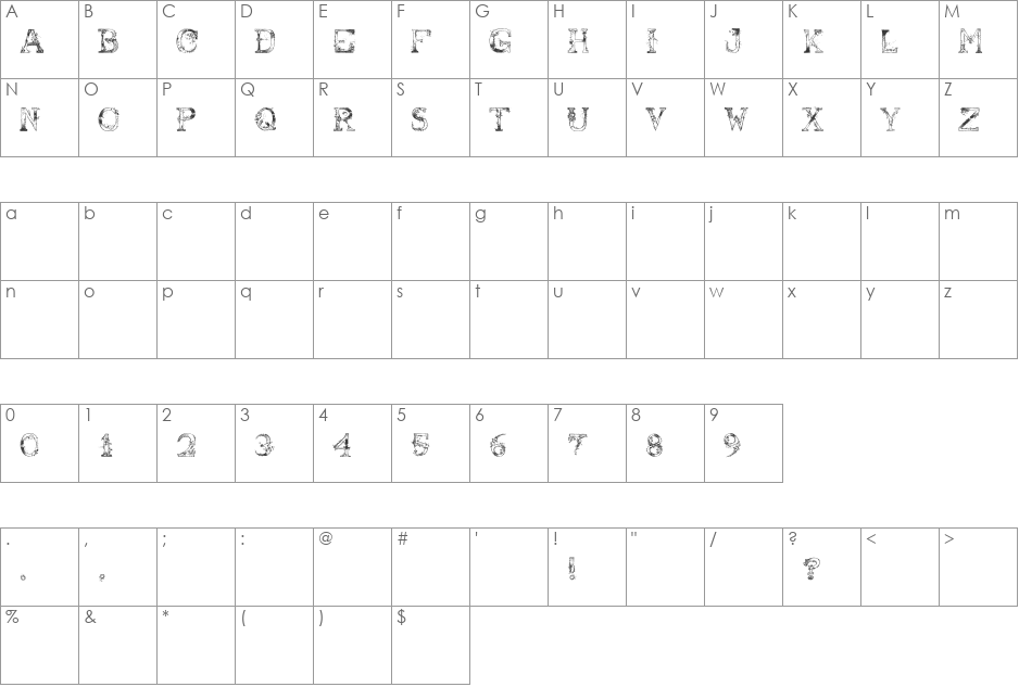 Abusive Pencil font character map preview