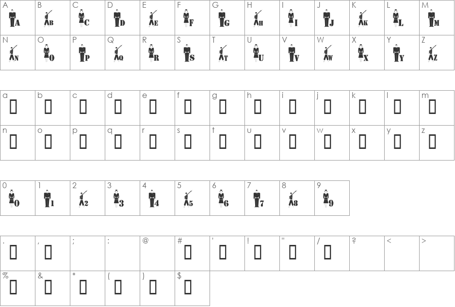 Guardians Of Freedom font character map preview