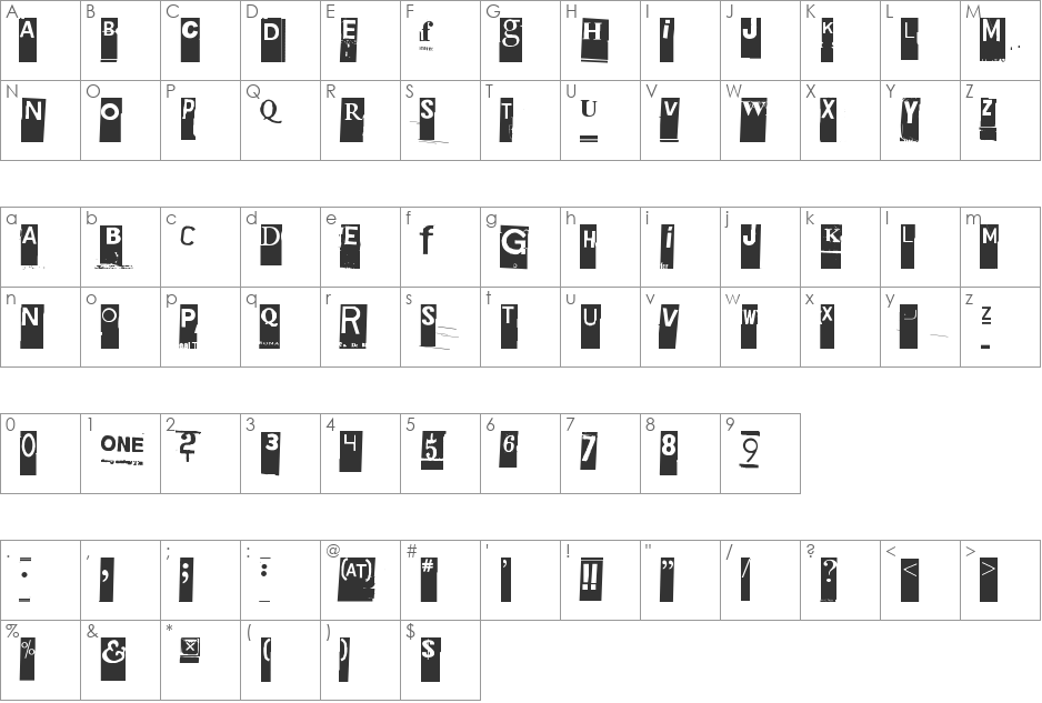 Gubben I L font character map preview