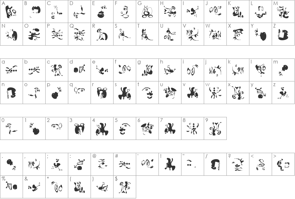 GuernicaMemories font character map preview