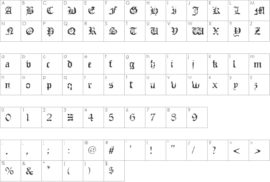 Guerra_Santa font character map preview