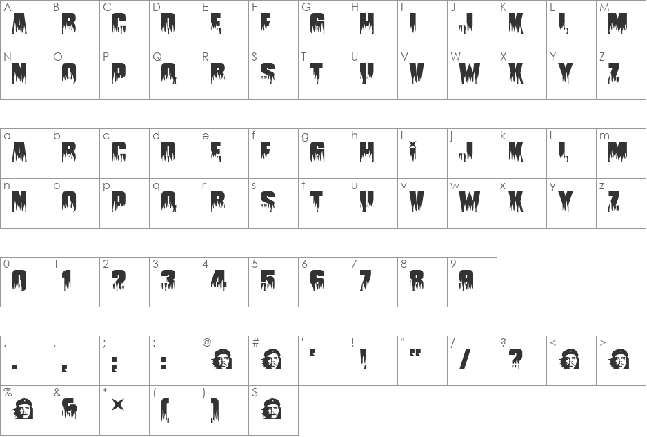 Guevara font character map preview