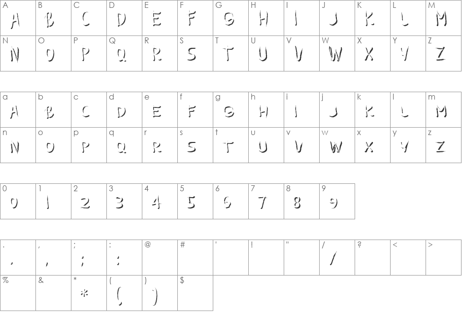 Guilin emboss font character map preview