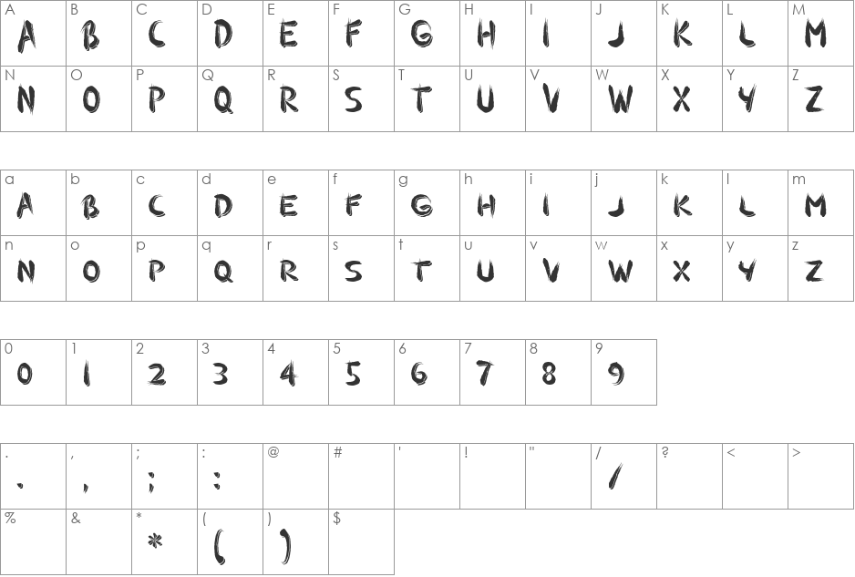 Guilin shad2 font character map preview