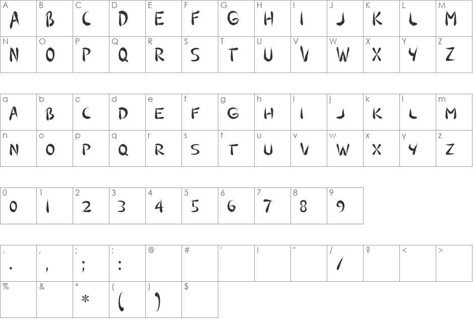 Guilin Shadow font character map preview