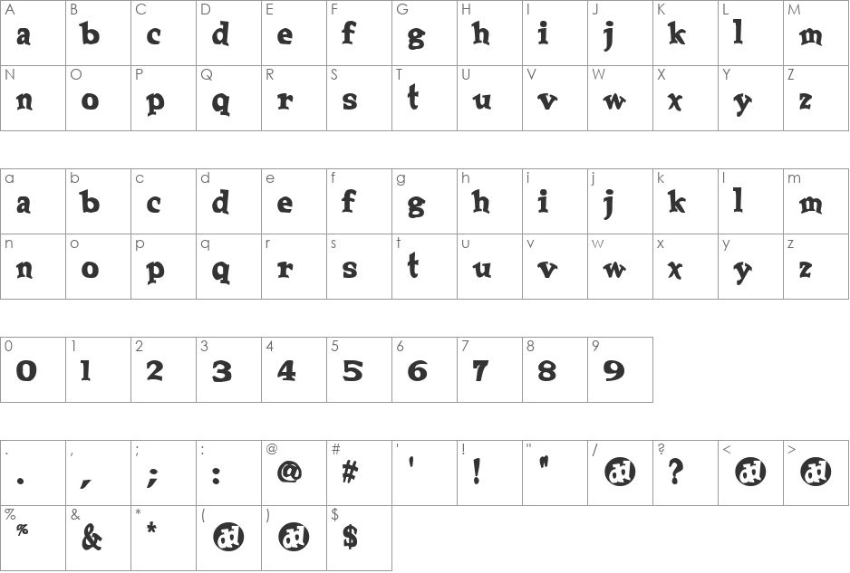 GuiltForDreaming font character map preview