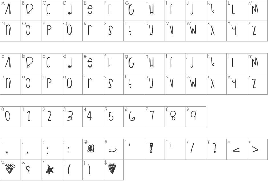 GuiltTrip font character map preview
