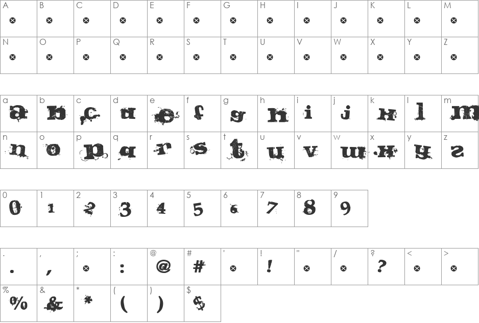 Guilty font character map preview