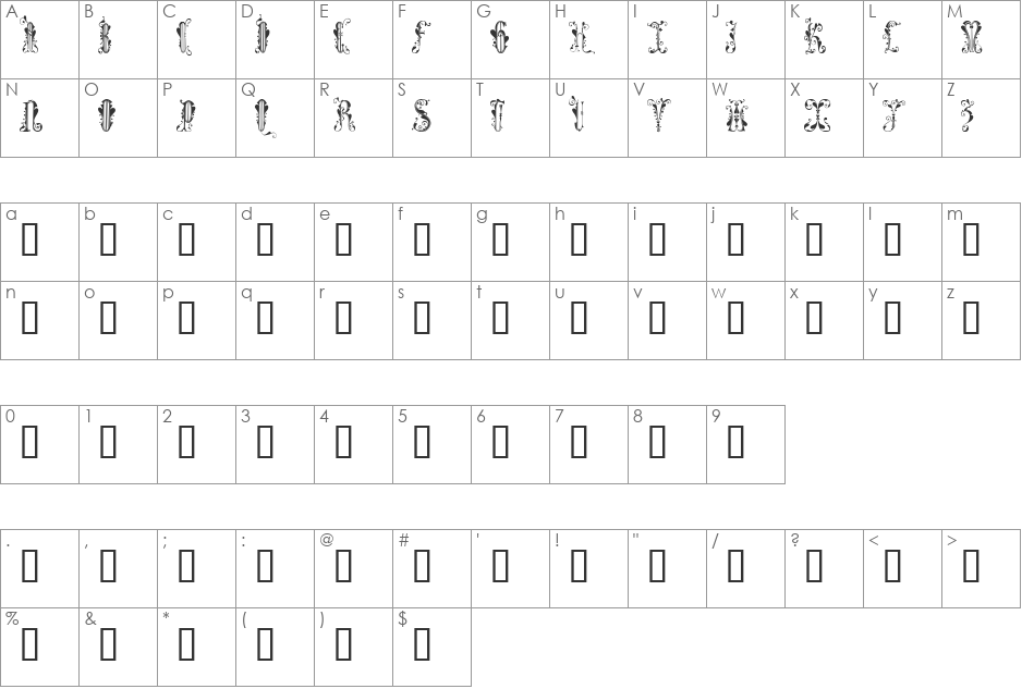 GuinevereCaps font character map preview
