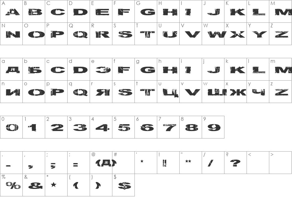 Gulag Decay font character map preview