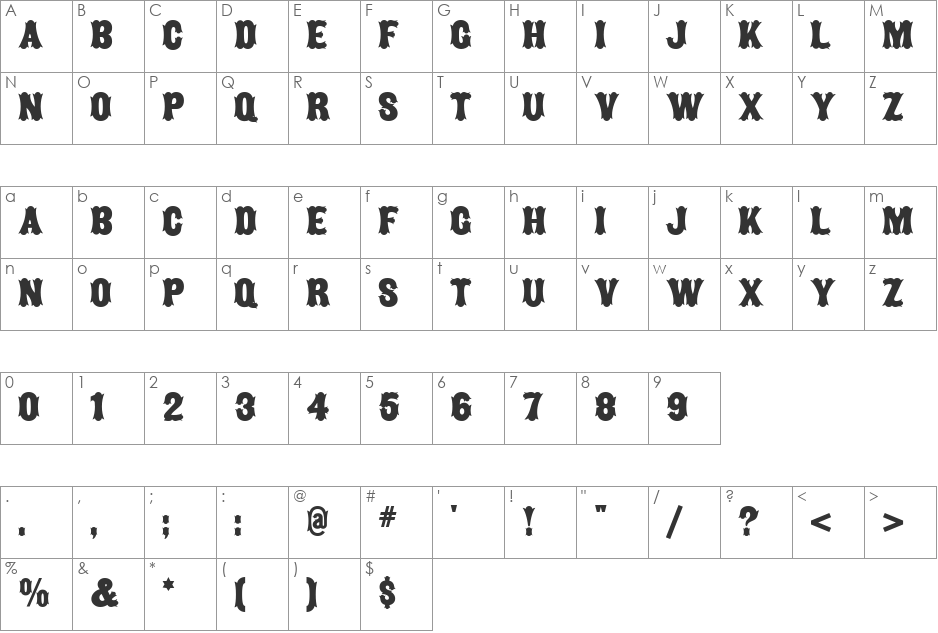 Gullywasher WBW font character map preview