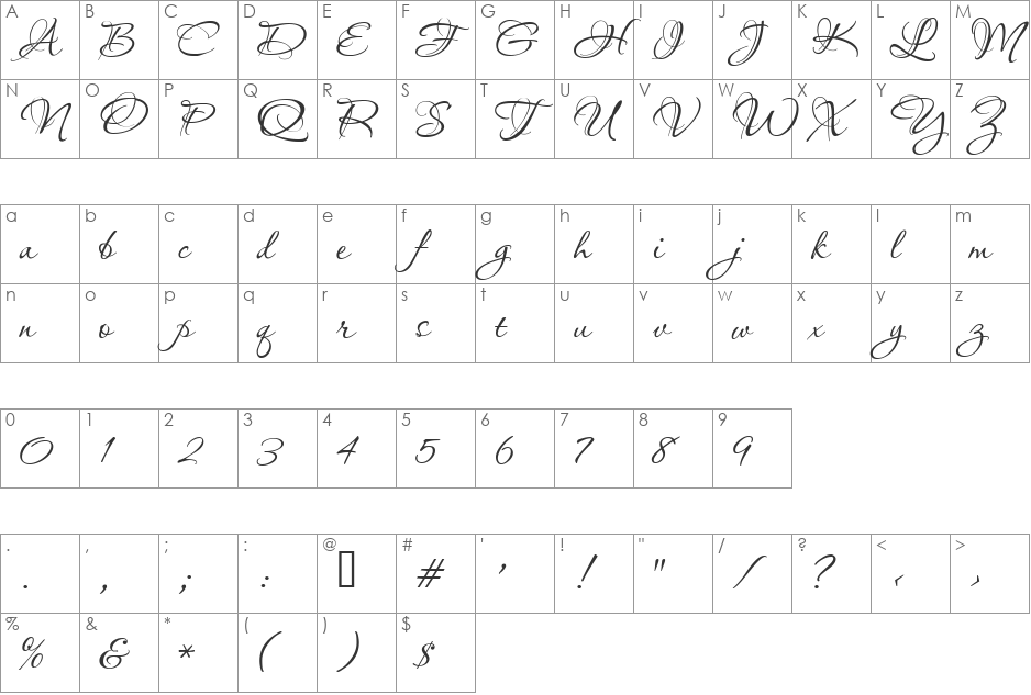 Aquarelle font character map preview