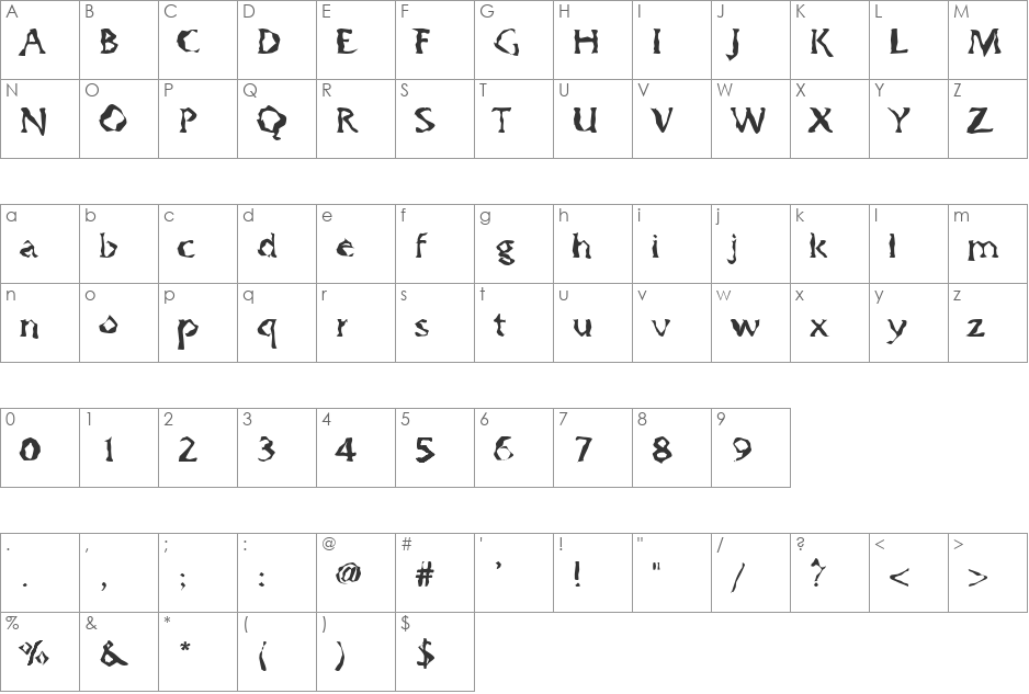 Gumbootcha font character map preview