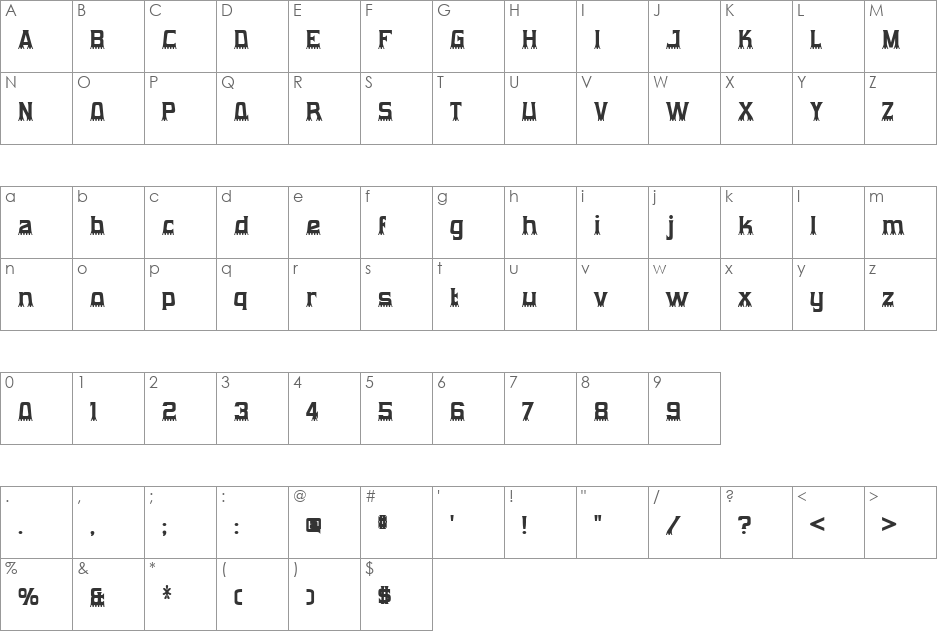 Gumtuckey font character map preview