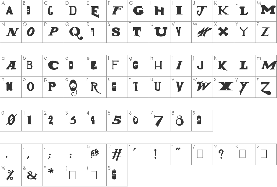 Gun Show font character map preview