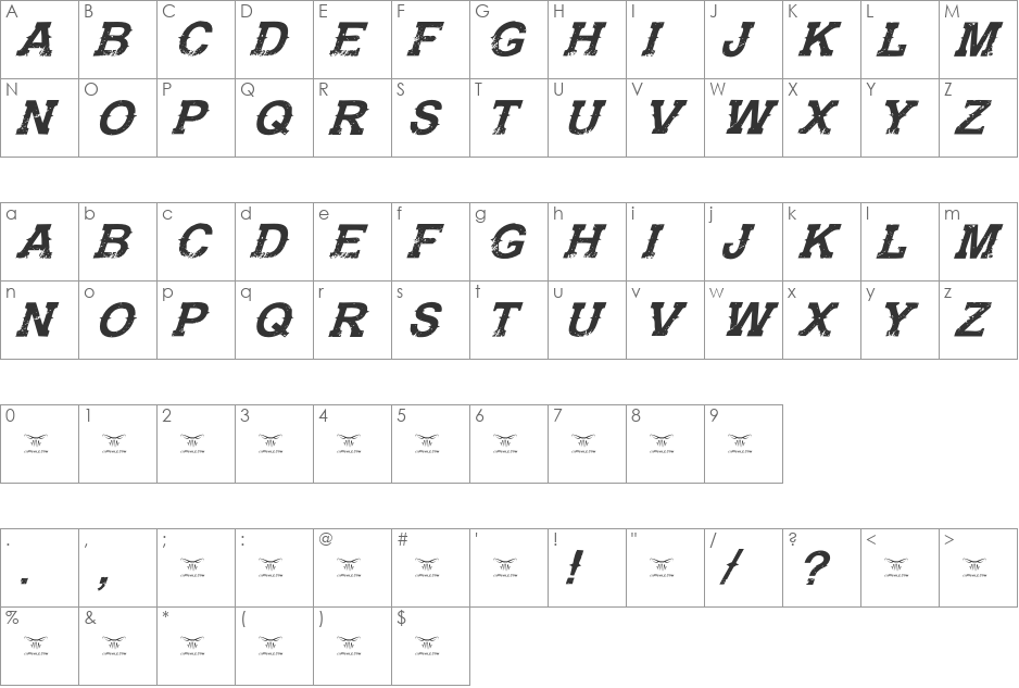 Gunfighter Academy font character map preview