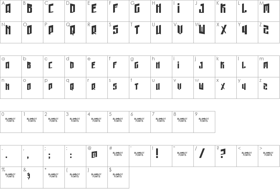 Gunhead Chick font character map preview