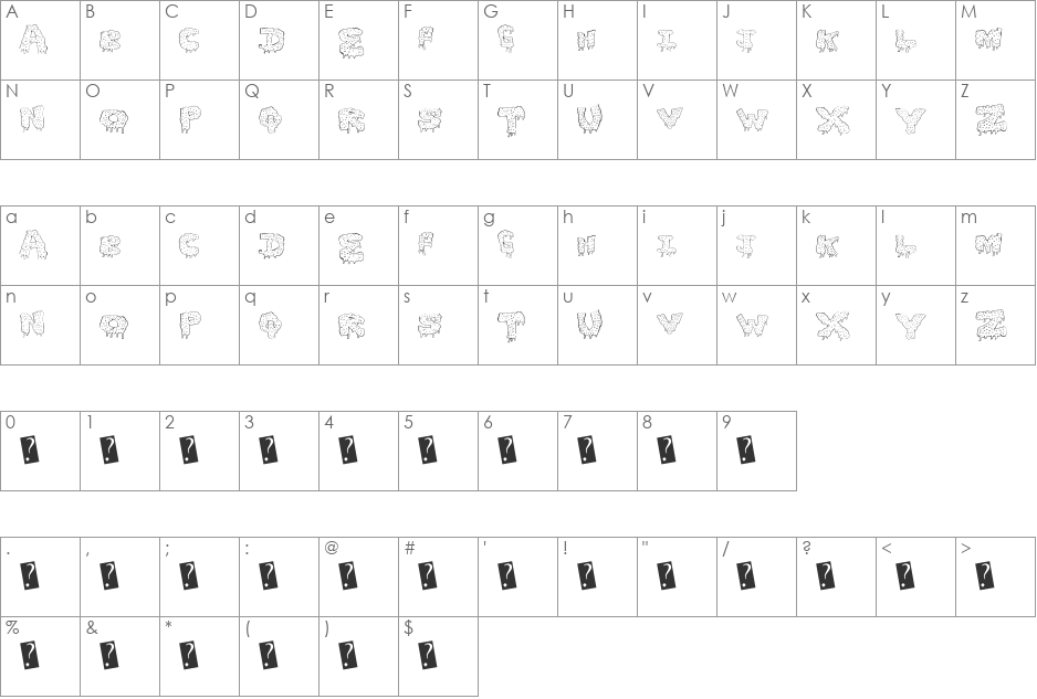 GunkyIck font character map preview