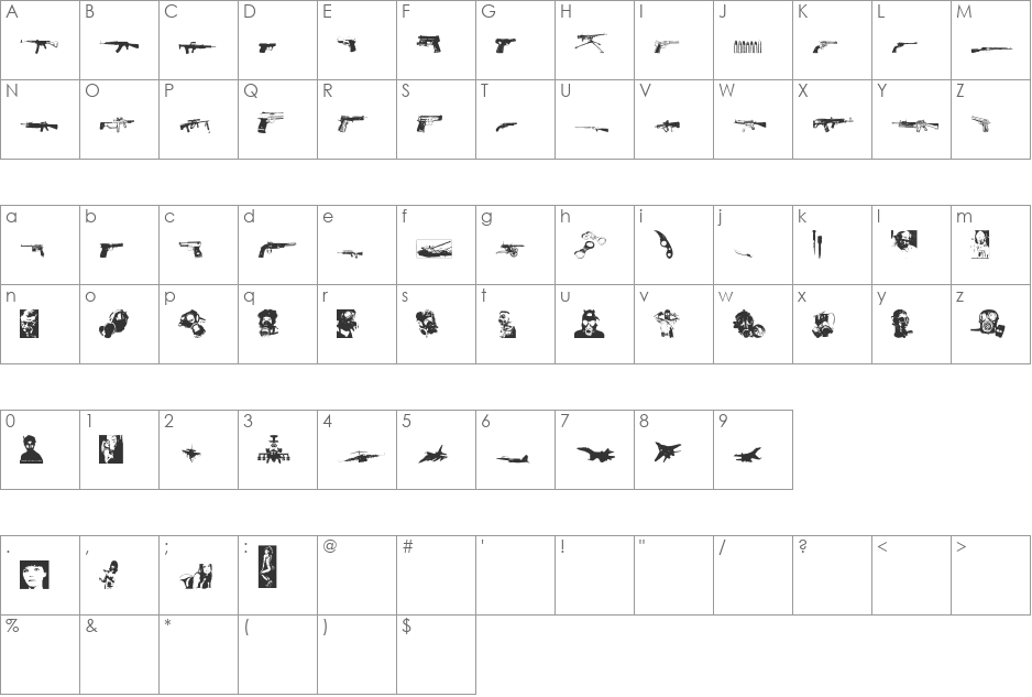 Gunlab font character map preview