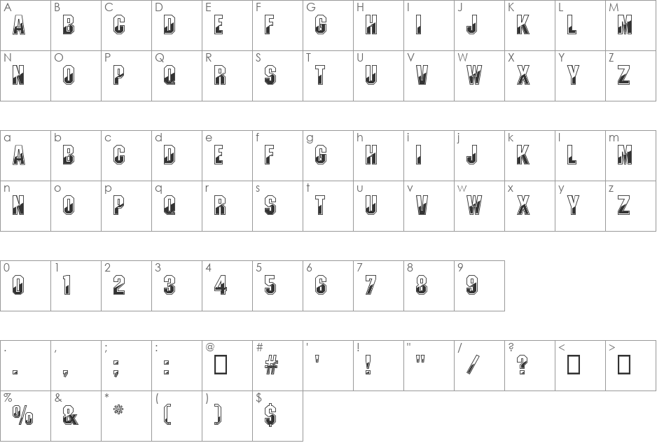 Gunmetal font character map preview