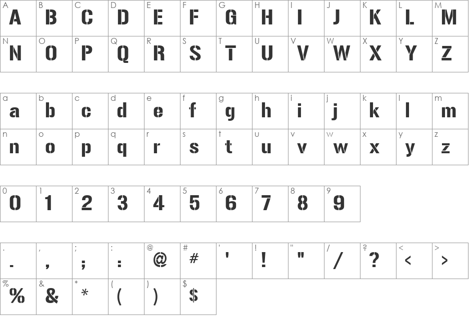 Gunplay font character map preview