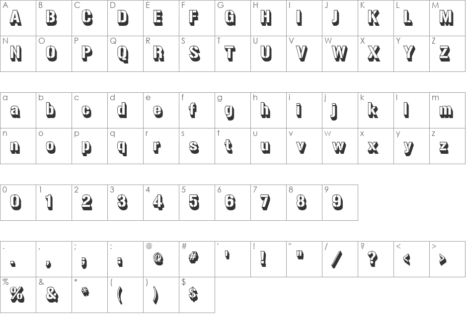 Gunplay 3D font character map preview