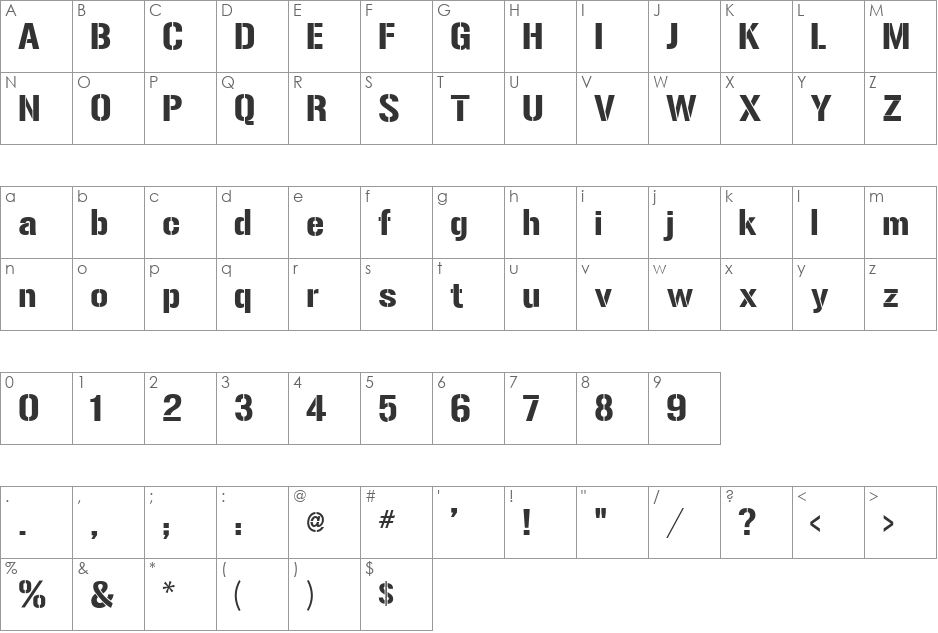 Gunplay 3D font character map preview