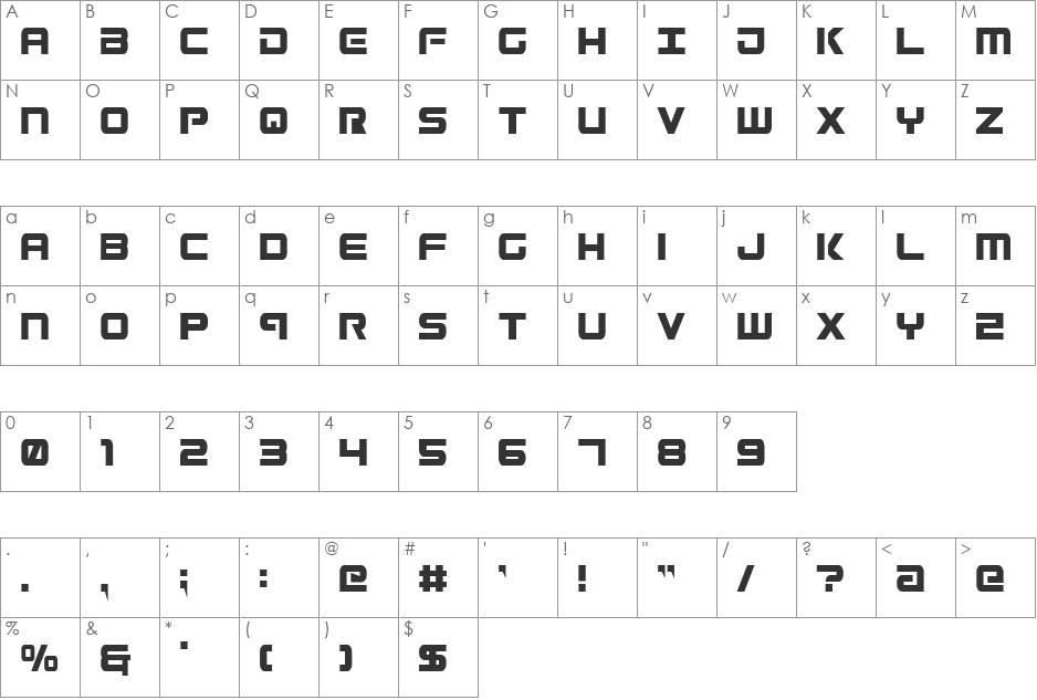 Gunship Condensed font character map preview