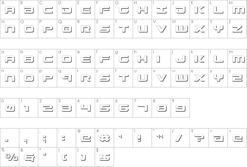 Gunship Shadow font character map preview