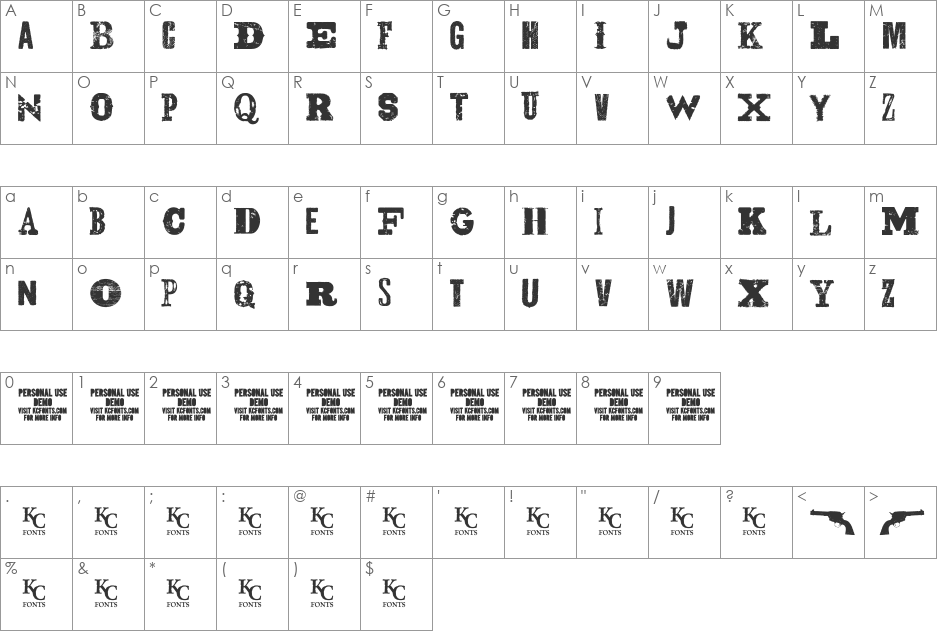 Gunslinger font character map preview