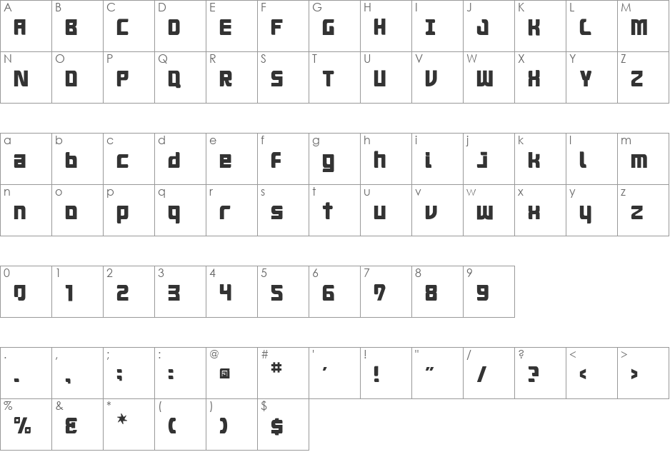 Aquasky20ALP font character map preview