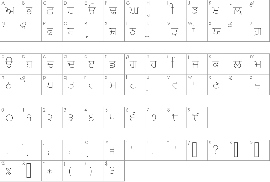 Gurvetica a2 Extra-Light font character map preview