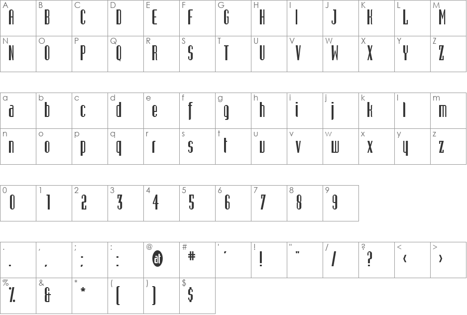 Gustavus font character map preview