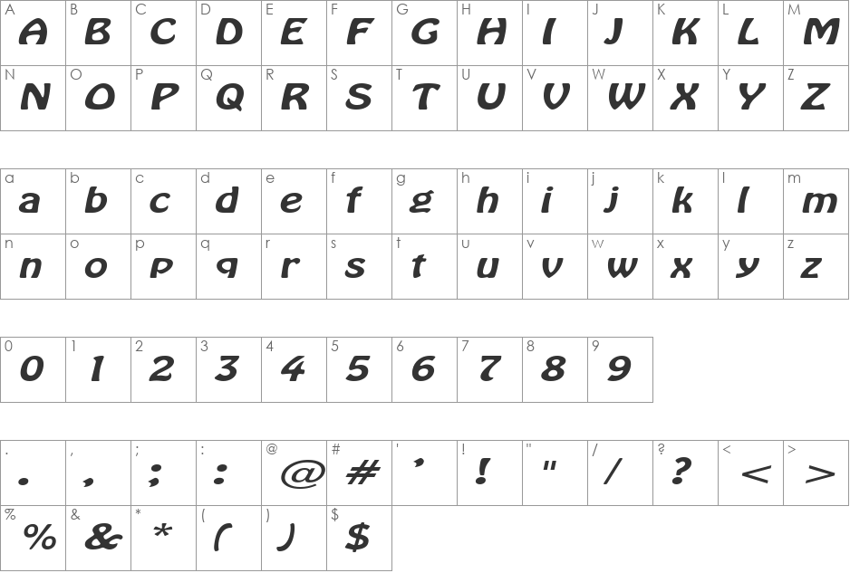 GuthrieExtended font character map preview