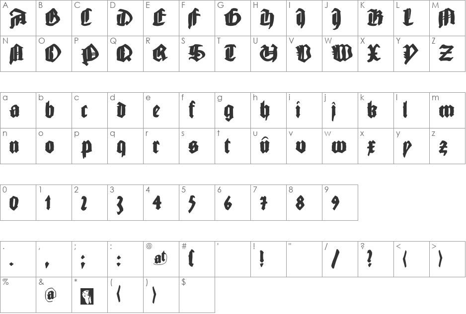 GutJoeBlack font character map preview