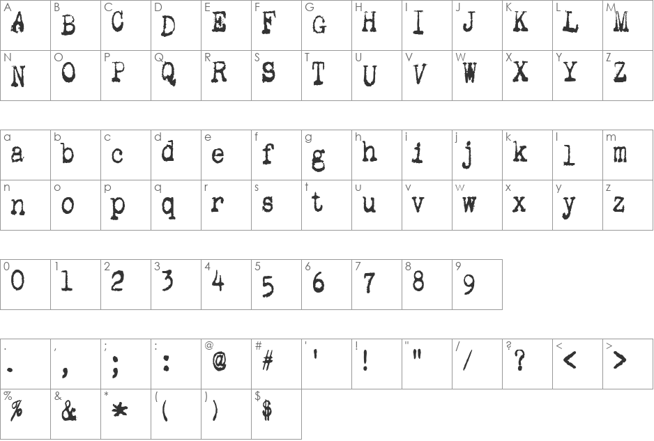 Gutter Vomit font character map preview