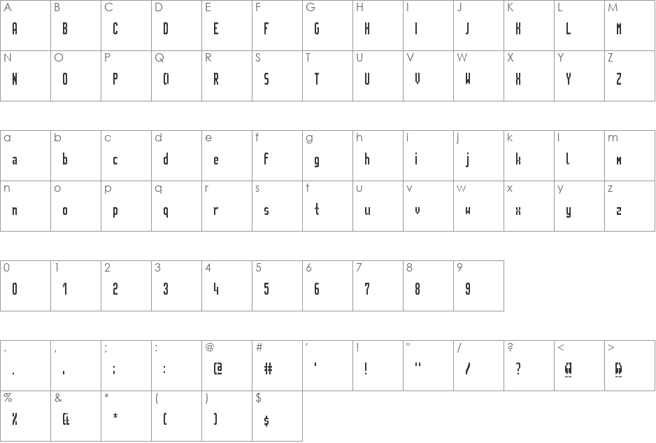 GVB metro pid font character map preview