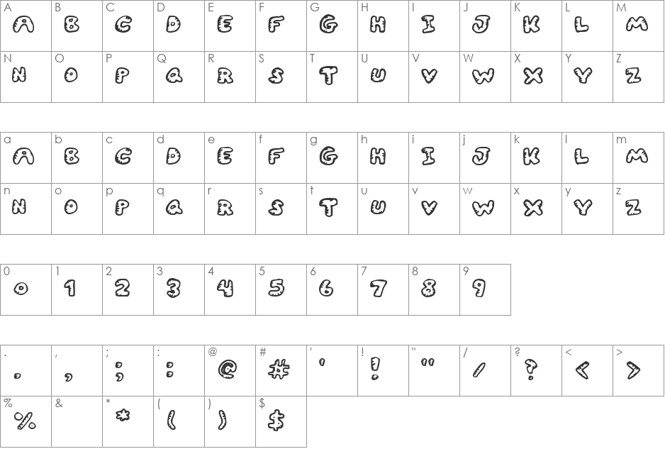 Gwibble font character map preview