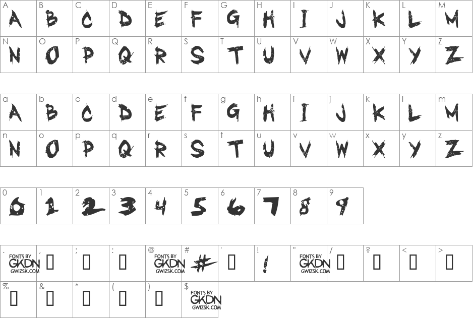 GwizsK font character map preview