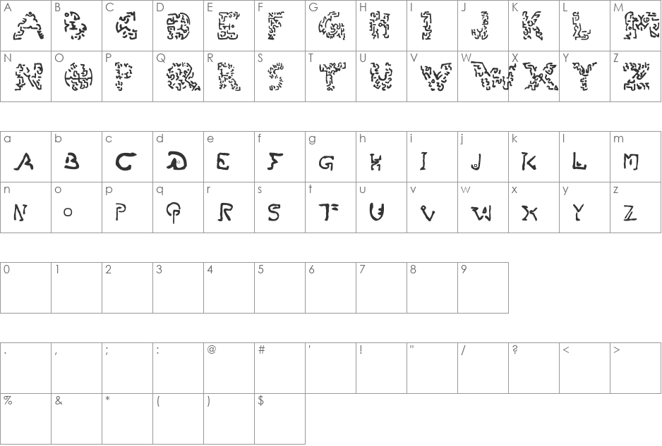 Gylphs of the Ancients font character map preview