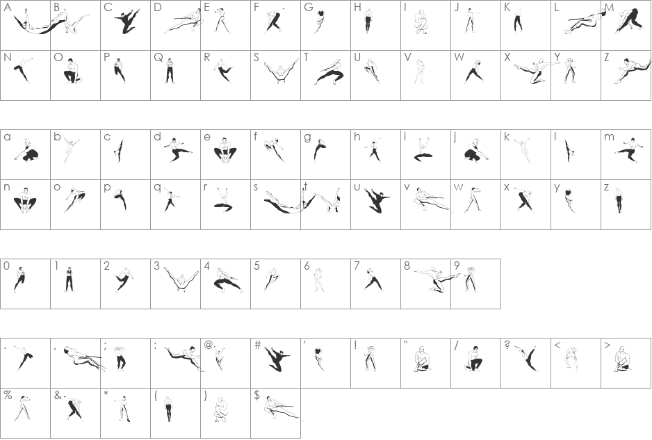 Gymnastics font character map preview