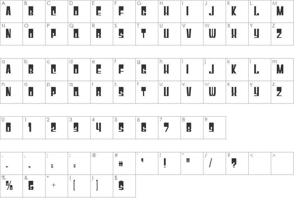 Gyparody font character map preview