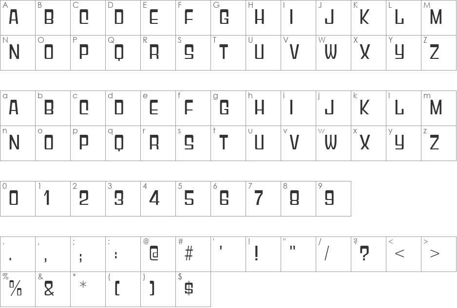 Gyparody font character map preview