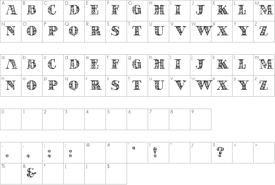 GypsyRose font character map preview