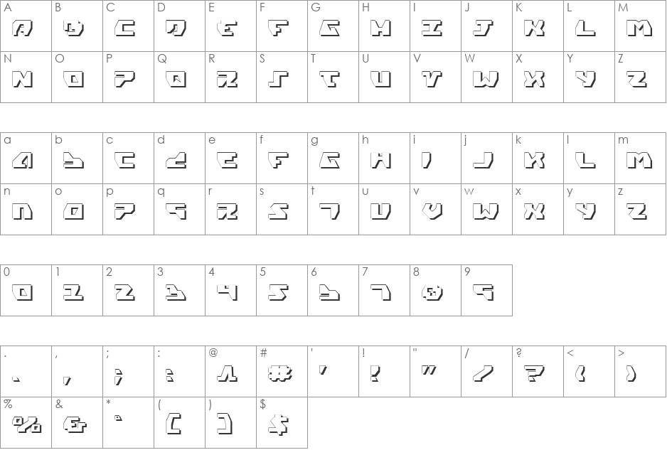 Gyrfalcon 3D font character map preview