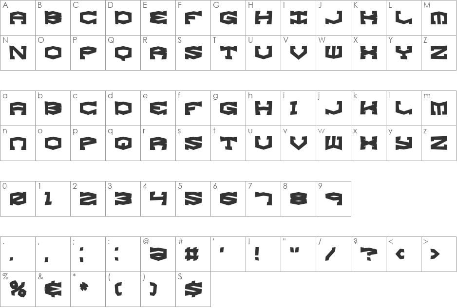 Gyrose Shift BRK font character map preview