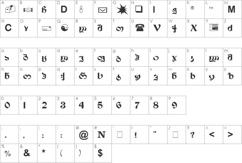 G_Beker font character map preview