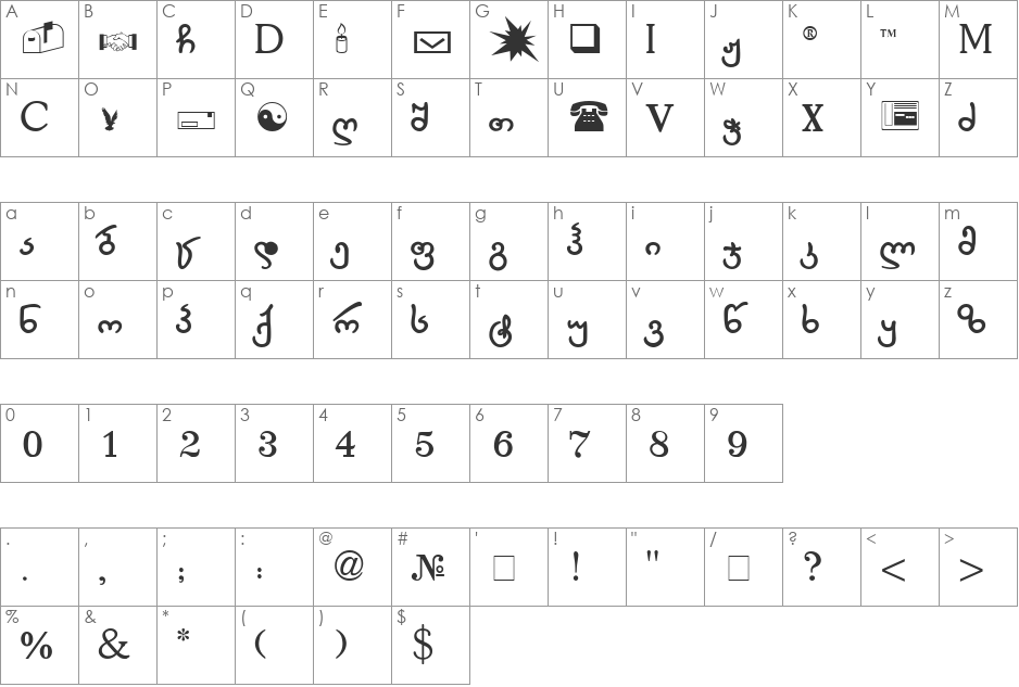 G_caligr font character map preview