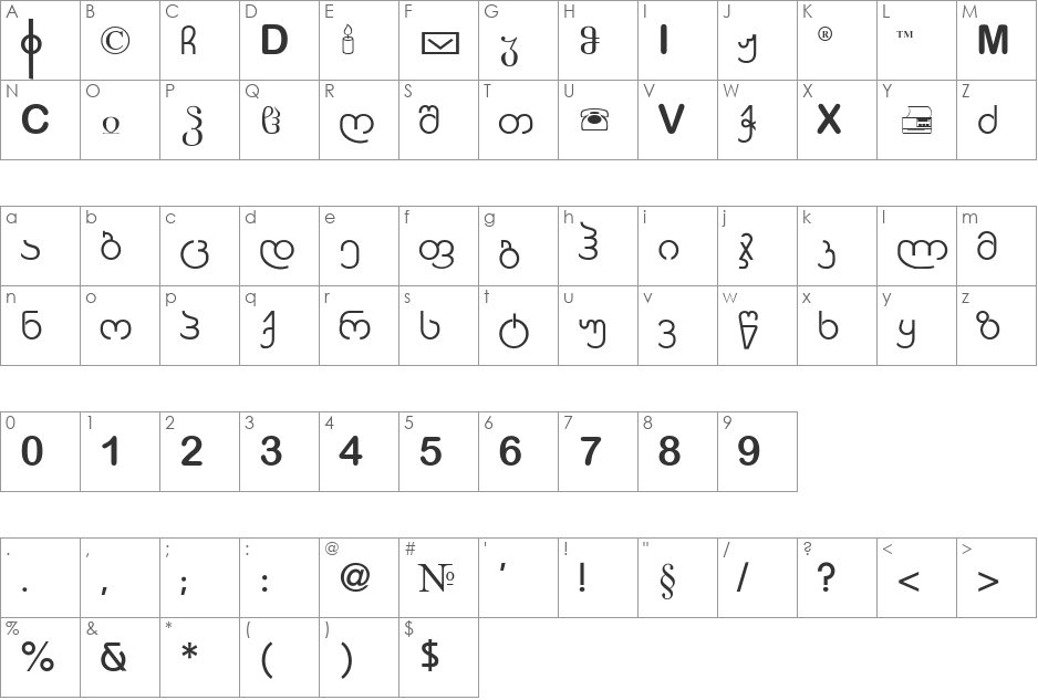 G_NBordo font character map preview